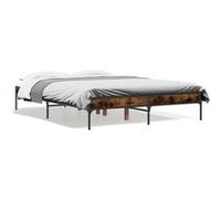 Vidaxl Cadre De Lit Chêne Fumé 135x190 Cm Bois D'ingénierie Et Métal Multicolore