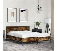 vidaXL Bedframe bewerkt hout metaal gerookt eikenkleurig 140x200 cm3279999 Marron G