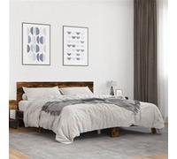 vidaXL Cadre de lit chêne fumé 150x200 cm bois d'ingénierie et métal, lit, sommier, sommier, meuble de chambre à coucher, 3280144