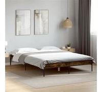 Vidaxl Cadre De Lit Chêne Fumé 150x200 Cm Bois D'ingénierie Et Métal Multicolore