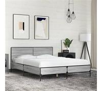 vidaXL Bedframe bewerkt hout metaal grijs sonoma eiken 135x190 cm3280030 Gris G
