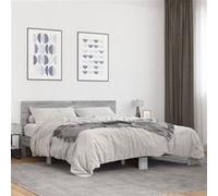 vidaXL Bedframe bewerkt hout metaal grijs sonoma eiken 150x200 cm3280190 Gris G