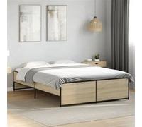vidaXL Bedframe bewerkt hout metaal sonoma eikenkleurig 135x190 cm3279903 Marron G