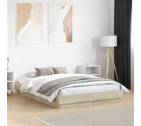 vidaXL Bedframe bewerkt hout sonoma eikenkleurig 135x190 cm3209879 Marron G