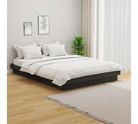 Vidaxl Cadre De Lit Gris Bois Massif 135x190 Cm Double Marron