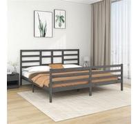 vidaXL Lit en bois massif gris 200x200 cm