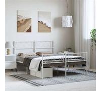 vidaXL Bedframe met hoofd- en voeteneinde metaal wit 135x190 cm372343 Blanc G