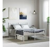 vidaXL Cadre de lit avec tête et pied de lit – métal blanc, sommier à lattes, rangement 140x190 cm