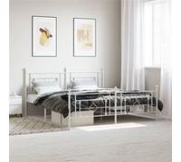 Cadre de Lit Métal avec Tête de Lit Pied de Lit, Lit Double avec Sommier à Lattes, Lit Adulte avec Pied Chambre, Moderne, Blanc 183x213 cm