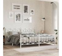 vidaXL Bedframe met hoofd- en voeteneinde metaal wit 200x200 cm376202 Blanc G
