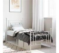 vidaXL Cadre de Lit Métal avec Tête et Pied, Simple avec Sommier à Lattes, Adulte, Moderne, Blanc 75x190 cm