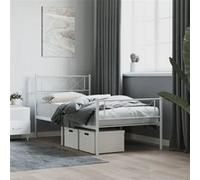 vidaXL Bedframe met hoofd- en voeteneinde metaal wit 90x200 cm372337 Blanc G