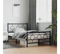 Cadre de Lit Métal avec Tête de Lit Pied de Lit, Lit Simple avec Sommier à Lattes, Lit Adulte avec Pied Chambre, Industriel, Noir 107x203 cm