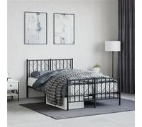 vidaXL Cadre de lit métal – Lit double moderne 120x190 cm tête & pied de lit, sommier à lattes, noir