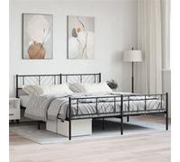 vidaXL Cadre de Lit avec Tête de Lit et Pied de Lit, Lit de Double avec Sommier à Lattes, Lit Adulte avec Rangement Chambre, Moderne, Noir 200x200 cm Métal Noir