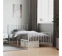 vidaXL Cadre de lit métal moderne avec tête de lit et sommier à lattes – Blanc 100x190 cm