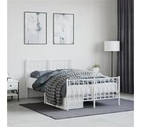 vidaXL Cadre de Lit Métal avec Tête de Lit Pied de Lit, Lit Double avec Sommier à Lattes, Lit Adulte avec Pied Chambre, Moderne, Blanc 120x190 cm