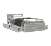 vidaXL Bedframe met hoofdbord bewerkt hout betongrijs 75x190 cm3295621 Gris G