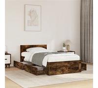vidaXL Bedframe met hoofdbord bewerkt hout gerookt eiken 75x190 cm3295622 Marron G
