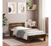Bedframe met hoofdbord bewerkt hout gerookt eiken 75x190 cm838572