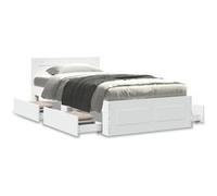 vidaXL Bedframe met hoofdbord bewerkt hout wit 75x190 cm3295618 Blanc G