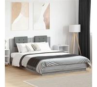 vidaXL Bedframe met hoofdbord en LED grijs sonoma eiken 150x200 cm3210008 Gris G