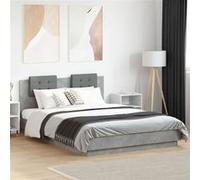 vidaXL Cadre de lit tête de lit et lumières LED gris béton 150x200 cm