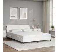 vidaXL Cadre de Lit avec Tête de Lit, Lit Rembourré avec Sommier à Lattes, Lit Double avec Pied Chambre à Coucher, Blanc 160x200 cm Similicuir Blanc
