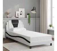 Cadre de Lit avec Tête de Lit, Lit Rembourré, Sommier à Lattes, Lit Simple, Lit Adulte de Chambre à Coucher Intérieur, Moderne, Blanc et Noir