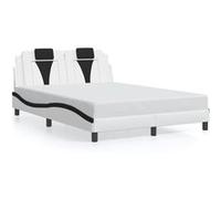 Cadre de Lit et Tête de Lit, Lit Rembourré avec Coussin, Lit Double, Lit Adulte Chambre, Moderne, Blanc et Noir 140x200 cm Similicuir