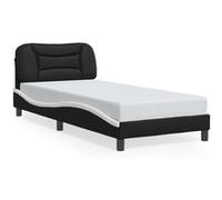 Cadre de Lit avec Tête de Lit, Lit Rembourré, Sommier à Lattes, Lit Simple, Lit Adulte de Chambre à Coucher Intérieur, Moderne, Noir et Blanc