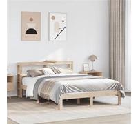 vidaXL Bedframe met hoofdbord massief grenenhout wit 140x200 cm3306047 Marron G
