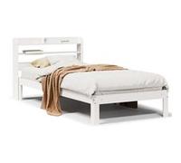 vidaXL Bedframe met hoofdbord massief grenenhout wit 75x190 cm3306773 Blanc G