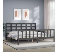Vidaxl Cadre De Lit Avec Tête De Lit Gris 200x200 Cm Bois Massif Marron