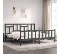 Vidaxl Cadre De Lit Avec Tête De Lit Gris 200x200 Cm Bois Massif Marron