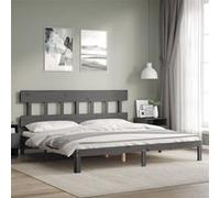 vidaXL Bedframe met hoofdbord massief hout grijs 200x200 cm3193618 Gris G