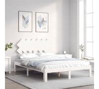 vidaXL Bedframe met hoofdbord massief hout wit3193697 Blanc G