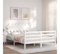 Cadre de lit avec tête de lit blanc King Size bois massif, lit, mobilier de chambre à coucher, lit en bois, lit double, cadre de lit en bois
