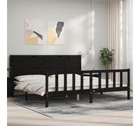 Vidaxl Cadre De Lit Avec Tête De Lit Noir 200x200 Cm Bois Massif Marron
