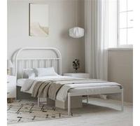 vidaXL Bedframe met hoofdbord metaal wit 100x190 cm353678 Blanc G