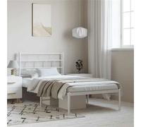 vidaXL Bedframe met hoofdbord metaal wit 100x190 cm355702 Blanc G
