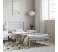 vidaXL Cadre de lit métal avec tête de lit Blanc 100x200 cm, lit Simple, Meuble de Chambre à Coucher, lit d'invité, lit, Cadre de lit en métal