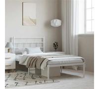 Cadre de Lit avec Tête de Lit, Lit Simple avec Sommier à Lattes, Lit Adulte avec Rangement, Meuble de Chambre, Moderne, Blanc 100x200 cm Métal