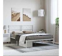vidaXL Bedframe met hoofdbord metaal wit 135x190 cm372325 Blanc G