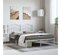 vidaXL Bedframe met hoofdbord metaal wit 135x190 cm373837 Blanc G