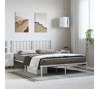 Cadre de Lit Métal avec Tête de Lit, Lit Double avec Sommier à Lattes, Lit Adulte avec Pied, Meuble de Chambre, Moderne, Blanc 150x200 cm