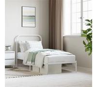 Vidaxl Cadre De Lit Métal Avec Tête De Lit Blanc 90x200 Cm Blanc