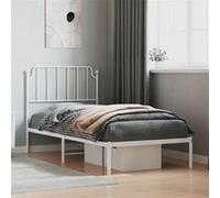 vidaXL Cadre de Lit Métal avec Tête de Lit, Lit Simple avec Sommier à Lattes, Lit Adulte avec Pied, Meuble de Chambre à Coucher, Blanc 90x200 cm