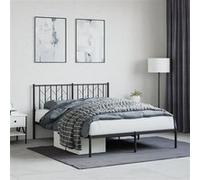 Cadre de Lit Métal avec Tête de Lit, Lit Double avec Sommier à Lattes, Lit Adulte avec Pied, Meuble de Chambre, Moderne, Noir 135x190 cm
