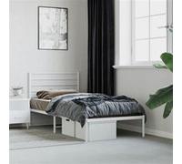 vidaXL Bedframe met hoofdbord zonder matras metaal wit 75x190 cm352358 Blanc G